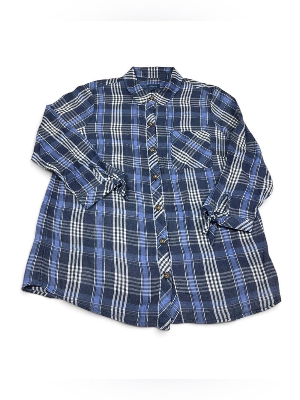 .Jill Womens Utility Plaid Tunic Shirt Blue Oversized Lumberjack Button Top XS